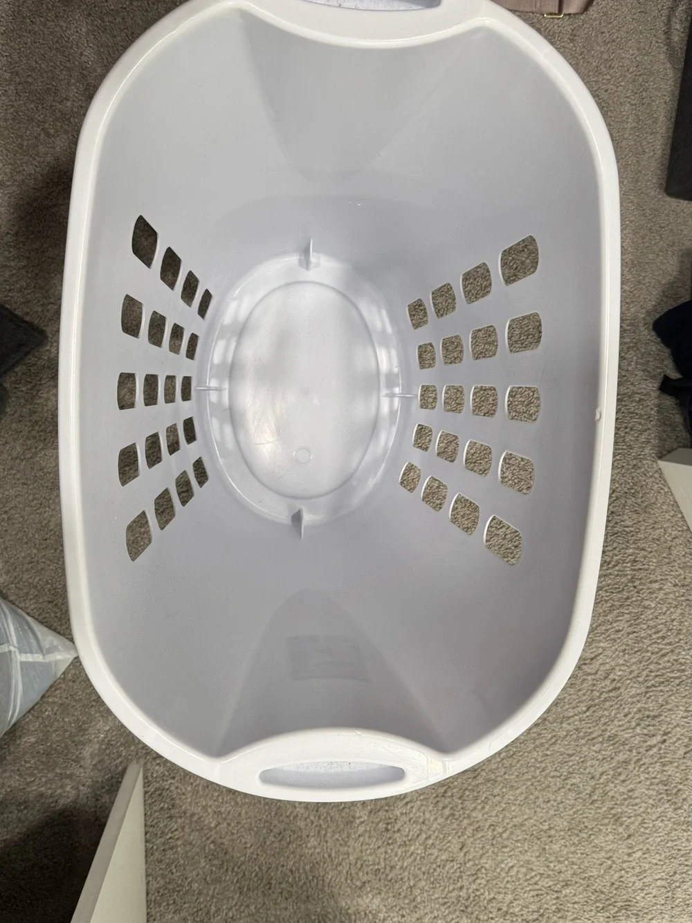 White Plastic Laundry Basket with Built-In Handles